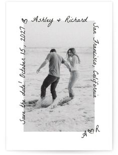 an image of a couple playing in the water on their beach wedding anniversary card with text that reads, i love ashy and richard