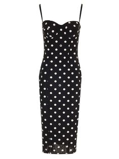 Marquisette corsetry sheath dress with polka dot print from Dolce&Gabbana, with sweetheart neckline, adjustable straps, double marquisette elastic, rear zip and hook closure. Composition: 16%EA+84%PA 25%EA+75%PA Fitted Polka Dot Dress With Spaghetti Straps, Elegant Polka Dot Dress With Spaghetti Straps, Fitted Polka Dot Dress With Square Neck, Elegant Strapless Polka Dot Dress, Elegant Polka Dot Dress With Sweetheart Neckline, Elegant Polka Dot Dress With Square Neck, Fitted Polka Dot Dress With Sweetheart Neckline, Fitted Polka Dot Lined Dresses, Versace Designer