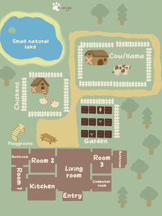 a map with animals and places to eat