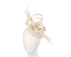 Edgy tall cream fascinator  from latest Max Alexander collection. This elegant fascinator features loops of fine sinamay upon round base and finished with a long feather.  Designed in Australia by Max Alexander  Stylish design  Comfortable headband  Hats From OZ -- Australia most trusted online fascinators store Cream Sinamay Fascinator For Formal Occasions, Cream Mini Hats With Feathers For Party, Cream Sinamay Fascinator For Party, Adjustable Cream Mini Hats For Events, Cream Sinamay Fascinator For Races, Beige Sinamay Fascinator For Spring, Formal Cream Sinamay Fascinator, Cream Feathered Headpiece For Royal Ascot, Cream Feathered Headpiece For Party