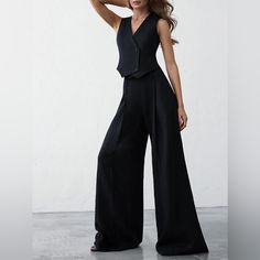 Brand New Nwt Size Medium Color Black A Size M Will Fit Someone Who Typically Wears A Us 6 / Uk 10 / Eu 38 Bust: 35.4'-37' Waist: 27.6'-29.1' Hips: 37.4'-39' Composition: 50% Cotton, 50% Linen Design: Plain Style: Casual Thickness: Regular Material: Cotton&Linen Occasion: Leisure Size & Fit Stretch: Non-Stretch Fit Type: Regular Fit Black Double Breasted Suit, Linen Suits Women, Double Breasted Vest, Sleeveless Suit, Two Piece Pants Set, Linen Suit, Casual Vest, Office Attire, Loose Outfit