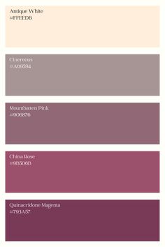 the color scheme for an interior paint swatch in shades of pink, purple and beige