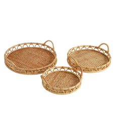 three woven baskets sitting on top of each other