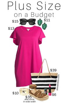 Plus Size On A Budget, Shirtdress Outfit, T Shirt Dress Outfit, Pink T Shirt Dress, Tshirt Dress Outfit, Leopard Espadrilles, Budget Outfits