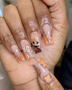 Fall Nail Sets Black Women, Shorties Nails Fall, Short Acrylic Nails Fall Ideas, Halloween Medium Nails, Duck Nails Halloween, Nail Ideas Hollowen, Short Fall Nail Sets, Fall Nail Sets Acrylic Short, Medium Freestyle Nails Acrylic