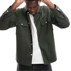 Nwot. Dark Green/Black. Lightweight. Please Ask Any Questions Or If You Need Measurements. Casual Summer Outerwear With Button Cuffs, Summer Button-up Outerwear With Button Cuffs, Summer Outerwear With Buttons For Everyday Wear, Casual Green Utility Jacket With Buttons, Button-up Tops With Buttoned Pockets For Streetwear, Khaki Summer Outerwear With Button Closure, Casual Tops With Snap Buttons For Outdoor, Casual Green Button-up Utility Jacket, Outdoor Button-up Shacket With Buttons