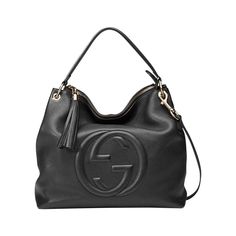 This black Gucci bag exudes luxury with its beautiful leather and gold-toned hardware. The famous interlocking GG logo is displayed proudly on the front. With a zipper pocket and two open pockets befitting of a phone, you'll have space to organize what you need to bring with you. Black Leather GG Soho Model 536194 - 408825 Light-Gold tone Hardware Top Zip Closure Leather Shoulder Strap Strap Drop: 5" inches Removable/Adjustable Shoulder Strap Strap Drop: 15" inches 3 Interior pockets Measurements: 13.5" x 5.5" x 13" (lwh) in inches Includes ity cards and Gucci dust bag Made in Italy Luxury Gucci Bag With Gold-tone Hardware, Gucci Bags Cheap, Luxury Designer Black Dress Shoes, Luxury Gucci Hobo Bag With Main Compartment, Gg Gucci Bag, Gucci Luxury Hobo Bag For Daily Use, Leather Bag Gucci, Top Gucci Bags, Gucci Soho Top Handle Bag