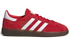 “Scarlet red suede upper with a gum sole for a standout, retro-inspired look.” Handball Players, Adidas Handball Spezial, Adidas Handball, Indoor Sports, How To Measure, Classic Sneakers, Red Suede, Profile Design, To The End