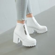 Zipper Closure Platform Ankle Boots Chunky Shoes, Girly Shoes, Platform High Heels, Platform Ankle Boots, White Boots, Womens Boots Ankle, Platform Boots, High Heel Boots, Womens High Heels