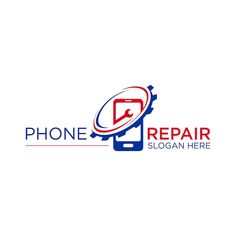 the phone repair logo is shown on a white background with red, blue and gray colors