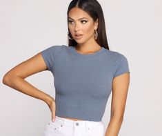 Basic Is Better Crew Neck Crop Top Everyday Basic Ribbed Crop Top, Casual Ribbed Cropped T-shirt For Everyday, Casual Solid Ribbed Cropped T-shirt, Basic Ribbed Crop Top For Everyday, Trendy Crew Neck Crop Top, Chic Everyday Crew Neck Crop Top, Spring Ribbed Cropped T-shirt, Trendy Ribbed Cropped T-shirt For Spring, Trendy Everyday Crop Top