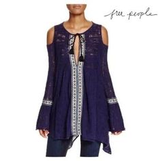 Free People Size Small For The Love Of Flowers Bell Sleeve Tunic Navy Blue XS  | eBay Cutout Tops, Open Shoulder Top, Bohemian Tunics, Oversized Outfit, Free People Tunic, Flower Top, Bohemian Tops, Shoulder Tops, Boho Tunics