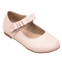 This sophisticated shoe is the perfect balance of sweet and delicate, while still offering exceptional comfort. The pebbled leather uppers and classic Mary Jane silhouette are brought into the new modern age with a charming bow detailing. Not just a pretty face, these shoes are crafted with the utmost care using only premium leather, ensuring lasting durability. The natural sheepskin lining provides a luxurious softness and protects your little one's delicate skin, while the outsole rubber soles Classic Pink Leather Shoes With Round Toe, Pink Ballet Flats With Bow And Round Toe, Classic Pink Ballet Flats With Round Toe, Classic Pink Round Toe Ballet Flats, Baby's First Step, Recycled Leather, Leather Mary Janes, School Shoes, Flat Espadrilles