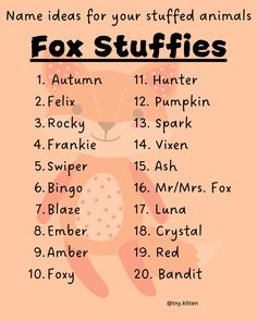 a pink poster with the words fox stuffies written in black and white on it