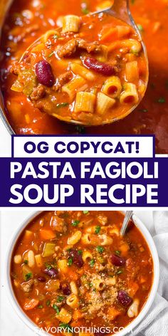 two pictures of pasta fagioi soup with text overlay that reads og copycat