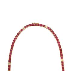 This is part of Chairish’s Fine Jewelry assortment.  Ruby Necklace in 18K Gold studded with square cut ruby pieces and diamonds. Accessorize your look with this elegant ruby beaded necklace. This stunning piece of jewelry instantly elevates a casual look or dressy outfit. Comfortable and easy to wear, it is just as exquisite worn alone or layered with other charms for a modern fashion statement.  PRODUCT DETAILS :-  > Material - 18K Solid Yellow Gold  > Gemstone - Ruby   > Gemstone Weight - 15.5 Luxury Ruby Necklaces With Diamond Accents, Luxury Ruby Necklace With Diamond Accents, Luxury Ruby Diamond Necklace With Diamond Accents, Luxury Ruby Diamond Necklace With Accents, Luxury Red Ruby Diamond Necklace, Elegant Red Necklace With Single Cut Diamonds, Luxury Ruby Necklaces With Gemstone Accents, Luxury Ruby Necklace With Gemstone Accents, Luxury Ruby Jewelry With Rectangular Shape