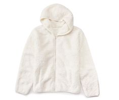 Cozy Sherpa fabric in solid hue;Zip-up closure with hood and pockets;Perfect cold-weather layer Cozy White Outerwear With Double-lined Hood, White Fleece Jacket With Drawstring Hood For Fall, Hooded White Fleece Jacket For Cold Weather, Cream Hooded Jacket With Double-lined Hood For Cold Weather, Cozy White Hooded Jacket With Double-lined Hood, White Hooded Jacket With Drawstring For Cold Weather, White Fleece Hooded Jacket For Cold Weather, Cozy Cream Hooded Jacket For Cold Weather, Cozy Cream Hooded Jacket For Winter