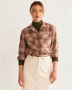 WOMEN'S BOYFRIEND BOARD SHIRT | Pendleton Woolen Mills Washougal Washington, Boyfriend Board, Plaid Shirt Outfits, Pendleton Shirts, Gold Ombre, Pendleton Woolen Mills, Wool Shirt, Boyfriend Shirt, Men Shirt Style