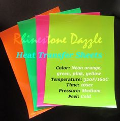 four different colored paper sheets are stacked on top of each other, with the words'rainbow dashe heat transfer sheets '