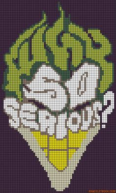 an image of a cross stitch pattern with the joker logo on it's face