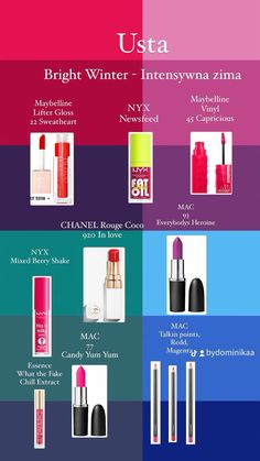 Bright Winter Lipstick, Bright Winter Makeup, Winter Color Season, Bright Clear Winter, Winter Lipstick, My Colour Palette, My Color Palette, Color Seasons, Spring Bright