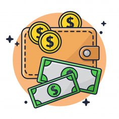 wallet with dollar bills and money clippings on it, flat style icon illustration