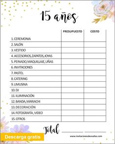 spanish wedding guest list with flowers on it