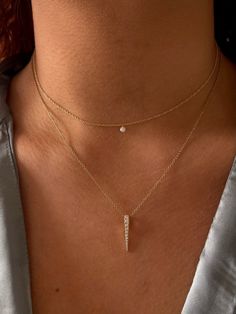 Simplicity is key whether you're after the perfect everyday touch of sparkle, or looking to add a new piece within your layered necklace story. A 0.12ct SI clarity, G-H color Diamond is free floating to show the stone in its best form. Adjustable length. 15-17'' length. Formal Long Drop Necklaces In Fine Jewelry Style, Timeless Long Drop Necklaces For Formal Occasions, Classic Diamond Clavicle Chain Necklace For Party, Classic Diamond Clavicle Necklace For Parties, Classic Party Diamond Necklace With Clavicle Chain, Formal Double Strand Diamond Necklace, Long Drop Necklace With Diamond Accents For Gift, Elegant Double Strand Diamond Necklaces, Long Drop Necklaces With Diamond Accents As Gift