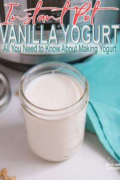 a jar of yogurt next to an instant pot