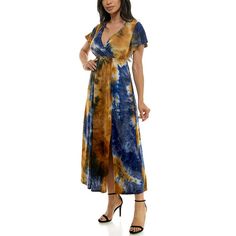 Step into a fresh style with this gorgeous Women's Nina Leonard Tie Dye Print Flutter Sleeve V-Neck Maxi Dress.Click on this WOMEN'S GUIDE to find the perfect fit and more! Step into a fresh style with this gorgeous Women's Nina Leonard Tie Dye Print Flutter Sleeve V-Neck Maxi Dress.Click on this WOMEN'S GUIDE to find the perfect fit and more! FEATURES V-neck Short flutter sleeves Elastic waist Pullover styling Unlined Straight hemFIT & SIZING Wrap silhouette 53-in. length from shoulder to hem Maxi length hits at the ankleFABRIC & CARE Polyester, spandex Machine wash Imported Size: X Large. Color: Navy Rust Mustard. Gender: female. Age Group: adult. Clothing Size Chart, Tie Dye Print, Womens Clothing Sizes, Flutter Sleeves, Dress Clothes For Women, Flutter Sleeve, Pullover Styling, Polyester Spandex, Gender Female