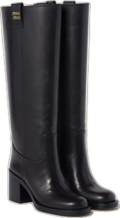 Luxury Calf Leather Knee-high Boots For Business, Classic Calf Leather Knee-high Boots With Square Toe, Luxury Knee-high Boots With Leather Sole For Business, High Heel Calf Leather Knee-high Boots, Classic Black Calf Leather Knee-high Boots, Luxury Black Calf Leather Knee-high Boots, Luxury Knee-high Calf Leather Boots, High Heel Knee-high Calf Leather Boots With Leather Lining, Calf Leather Knee-high Boots With High Heel