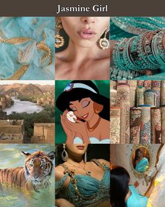 the collage shows different images of women in costumes and accessories, including bracelets