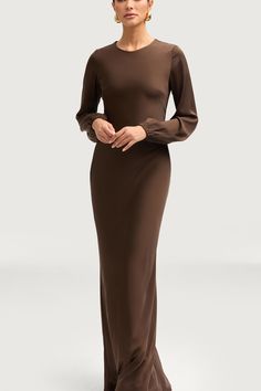 Indulge in luxury with the Kamila Satin Maxi Dress in Espresso. The elegant balloon sleeves and bias cut design flatter your figure, giving you a sophisticated and exclusive look. Made from smooth satin, this dress will make you feel like a work of art, elevating your style to new heights. Model is 5'7" and is wearing XS/58". Bias Cut Dress With Sleeves, Luxury Satin Maxi Dress With Bias Cut, Elegant Silk Bias-cut Maxi Dress, Luxury Long Sleeve Bias Cut Dress, Floor-length Bias Cut Modal Satin Maxi Dress, Modal Satin Bias-cut Floor-length Maxi Dress, Dresses Flowy, White Dress Formal, Bias Cut Dress