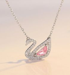 by arya/୨ৎ Swan Jewelry, Swan Pendant, Crystals Pink, Swan Necklace, Swarovski Swan, Pretty Jewelry Necklaces, Silver Necklaces Women, Luxe Jewelry, Necklace Rose Gold