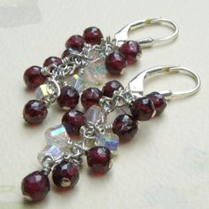 Garnet Earrings Red Dangle Sterling Silver Grape by fineheart, $65.00 Red Wine Wedding, Wedding January, Wine Red Wedding, Cluster Jewelry, Dangle Earrings Gold, Wine Wedding, January Birthstone, Garnet Earrings, Earrings Red