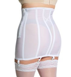 High waisted girdle is power mesh with supportive boning for a stable fit that gives the tummy a firmer look. Elastic garters are adjustable. Sewn-on elastic waistband stops the high waist. Sheer power mesh body has smooth surface to prevent cling. Allover firm control panels help give you a sleeker shape. Front panel has floral lace accents. Flexible boning along sides, front and back for support and to prevent ride up. Non-removable elastic garters adjust with silvertone metal hardware. Coated Girdles, Control Panels, Curvy Women Jeans, Future Fashion, Vintage Lingerie, Metal Hardware, Shapewear, Floral Lace, High Waist