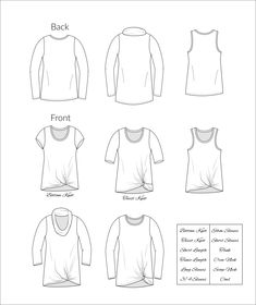 the front, back and side views of women's tops