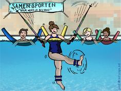 a cartoon depicting a woman jumping into the water