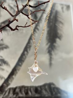 Hawaiian Manta Ray Gold White Mother of Pearl & Heart with Gold or Silver chain necklace Hahalua (Giant Mantaray) is a highly loved creature in Hawaiian culture.  18" long. 14K gold filled or 925 Sterling Silver shiny cable chain  Handmade twist ring Natural mini Mother of Pearl Giant Manta Ray (.75"), mini Mother of Pearl white heart. The MoP will vary with hints of Brown, White or gold in it as each piece is uniquely cut from the shell.  The MoP Mantaray is carved from the best part of the shell nacre. It is high quality and reflective.  There's a new Larger Manta ray necklace available. https://leahigifts.etsy.com/listing/1540498622/large-manta-ray-mother-of-pearl-heart?utm_source=Copy&utm_medium=ListingManager&utm_campaign=Share&utm_term=so.lmsm&share_time=1693413846267 Mahalo for shop Manta Ray Wooden Necklace, Manta Ray Necklace, Giant Manta Ray, Giant Manta, Dope Jewelry Accessories, Surf Jewelry, Diy Jewelry Display, Unique Silver Jewelry, Pretty Jewelry Necklaces