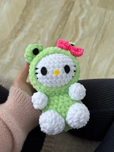 Hello Kitty Frog, Crochet Hello Kitty, Costume Crochet, Sanrio Toys, Frog Costume, Hello Kitty Crochet, Plush Yarn, Digital Goods, Crochet For Beginners