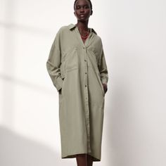 Zara Linen Blend Shirt Dress. Lapel Collar With V-Neckline And Cuffed Long Sleeves. Patch Pockets At Chest. Asymmetric Hem. Size S. Length 46” Armpit To Armpit 20” Xl: Length 46” Armpit To Armpit 23” Xxl:Length 46” Armpit To Armpit 24” Fall V-neck Shirt Dress With Pockets, Zara V-neck Shirt Dress For Daywear, Zara V-neck Shirt Dress For Work, Green V-neck Shirt Dress For Fall, Oversized V-neck Midi Dress For Daywear, Khaki Midi Dress For Spring Daywear, Green V-neck Shirt Dress Casual, Khaki V-neck Dress With Pockets, Khaki Long Sleeve Midi Dress For Spring