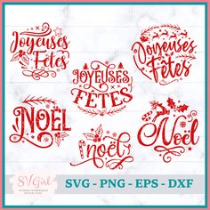 christmas svg files with the words joy and joy in red on white marble background