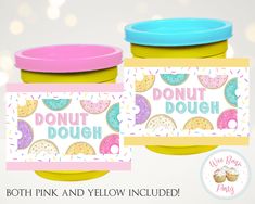 "These printable \"donut dough\" stickers are perfect for sensory play dough containers, and make cute donut birthday party favors!  * Each label is 2.5 x 1.75\" * Prints on 8.5x11\" paper  * 16 Labels per page Labels are designed to fit on 4oz play dough containers. Print on full sheet sticker paper. **Bonus- File for Avery Stickers Template 18163 included Buy one, print as many as you need! This is an INSTANT DOWNLOAD, digital printable file - no physical item is shipped or mailed.  Labels are not editable. Customers are responsible for printing and applying their own labels.  Please feel free to message me if you have any questions! 🧁 Shop my Donut Birthday Collection: https://etsy.me/2LGwZeD ★ Shop Homepage: weebairnparty.etsy.com This is a DIGITAL, PRINTABLE file. No physical labels Sweet One First Birthday Favors, Sweet One Favors, Donut Birthday Party Favors, Party Favors For One Year Old Birthday, Donut One Year Old Party, Donut 3rd Birthday Party, Donut Birthday Party Food