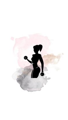 the silhouette of a woman in black and white with pink watercolors on it