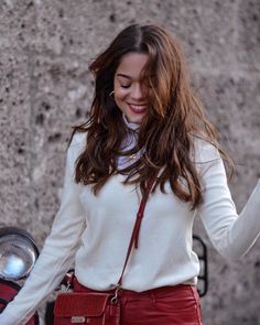 Happiness is an inside job! It‘s all about them positive vibes. Wearing a beige Mango sweater, white turtle neck underneath, red coated leather pants, Lancaster croco bag and golden jewelry - Persian name necklace in gold & golden hoop earrings. #jewelry #positive #positivevibes #positivethinking Happiness Is An Inside Job, Persian Names, White Turtle Neck, Golden Hoop Earrings, Mango Sweater, Be The Sunshine, Golden Hoops, Inside Job, Golden Jewelry