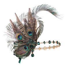 PRICES MAY VARY. Material: 1920 peacock head dress made of peacock feathers, crystal rhinestones, gold tone alloy and satin ribbon. Size: One size fits most with hair clip and satin ribbon. Feature: Flapper girl accessories with gorgeous emerald crystals; Vibrant peacock feathers; Exquisite head chain and ribbon tie design. Design: The indian costume headdress for women consist of a feather hair clip and a crystal head chain. The ribbon band on back could be tied as bow-knot, making it elegant a Gatsby Party Outfit Diy, 20s Hair Accessories, Roaring 20s Hair, Roaring 20s Party Dress, Roaring 20s Hairstyles, Roaring 20s Accessories, 20s Accessories, Gatsby Party Outfit, 20s Hair