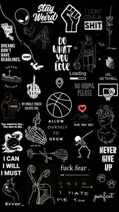 a black and white poster with different types of stickers on the back of it