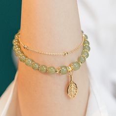 Luxury Jade Beaded Bracelets With Gemstone Beads, Luxury Elegant Green Beaded Bracelets, Luxury Silver Jade Bracelets, Double Chain Bracelet, Bracelets Design, Hetian Jade, Leaf Bracelet, Jade Bracelet, Layered Jewelry