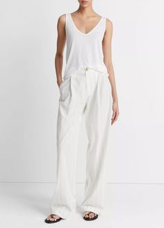 Striped Pleated Trouser in Trousers | Vince Formal Viscose Trousers, Viscose Wide-leg Workwear Bottoms, Viscose Wide-leg Workwear Pants, Workwear Wide-leg Viscose Pants, Viscose Wide-leg Pants For Work, Elegant Viscose Wide Leg Pants For Summer, Chic Viscose Wide-leg Pants, Viscose Wide Leg Pants For Daywear, Wide Leg Viscose Pants For Daywear