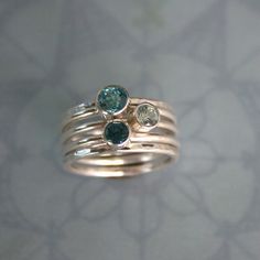 Stacking Rings Topaz & Aquamarine Sterling Silver by KiraFerrer, $118.00 Turquoise Sapphire Gemstone Ring In Sterling Silver, Turquoise Sapphire Ring In Sterling Silver, Turquoise Sapphire Ring With Sterling Silver, Blue Fine Jewelry Stackable Rings With Bezel Setting, Blue Bezel Set Stackable Rings Fine Jewelry, Blue Sapphire Stackable Gemstone Rings, Blue Sapphire Stackable Rings With Gemstones, Unique Stackable Blue Rings, Unique Blue Stackable Round Rings